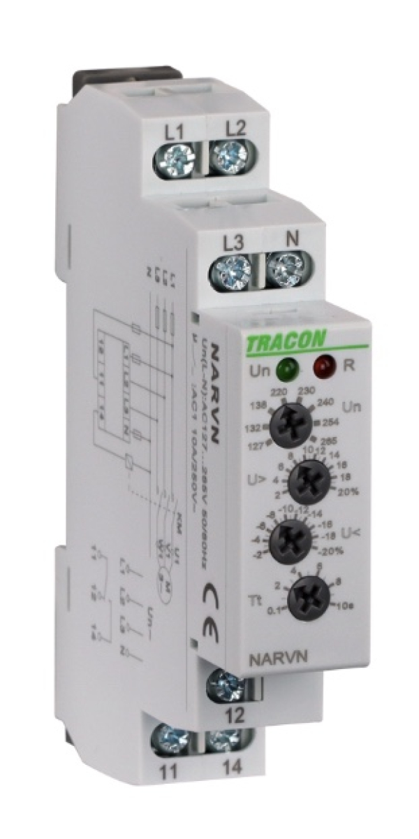 Napetostno nadzorni rele 3F AC 230V L-N, U>,< ,= +/-2-20%, t=0,1-10s, Asymm 8%