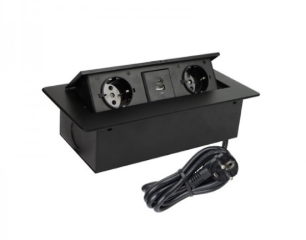 Potopna vtičnica 2xŠUKO,USB-A,USB-C s kablom 1,5m črna