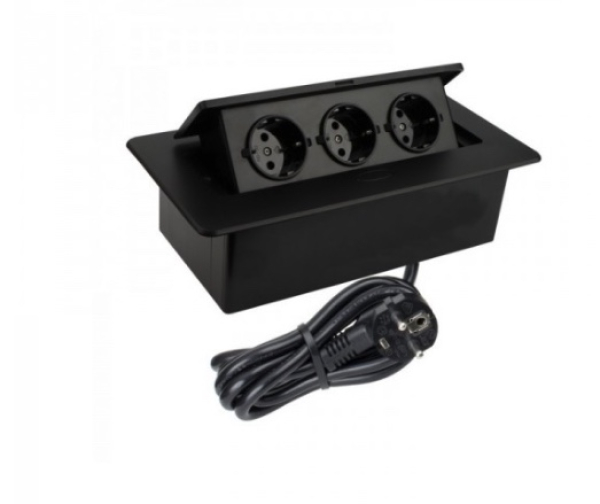 Potopna vtičnica 3xŠUKO s kablom 1,5m črna$