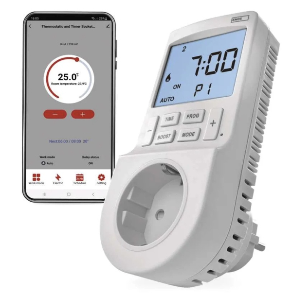 GoSmart Termostat za vtičnico s funkcijo digitalnega časovnika 2v1, schuko, WiFi