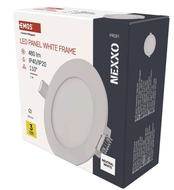 LED panel NEXXO, vgradni, okroglo, belo, 7W, nevtralno bela