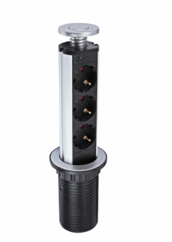 Potopna vtičnica 3xŠUKO srrebrna 1,8m