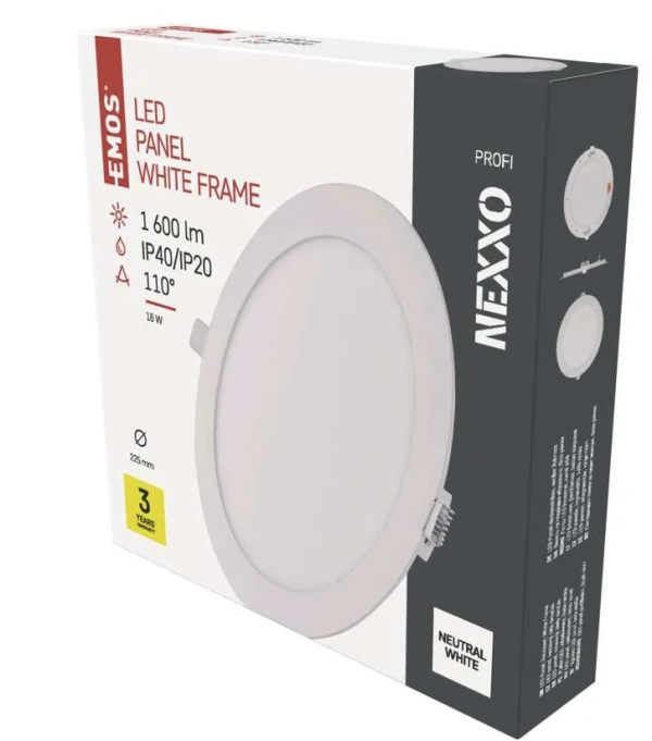 LED panel NEXXO, vgradni, okrogli, bel, 18W, nevtralno bela