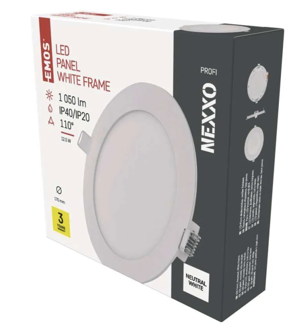 LED panel NEXXO, vgradni, okrogli, bel, 12,5W, nevtralno bela