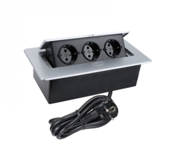 Potopna vtičnica 3xŠUKO s kablom 1,5m srebrna