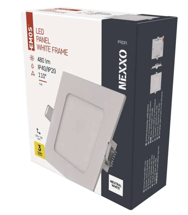 LED panel NEXXO, vgradni, kvadratni, bel, 7W, nevtralno bela