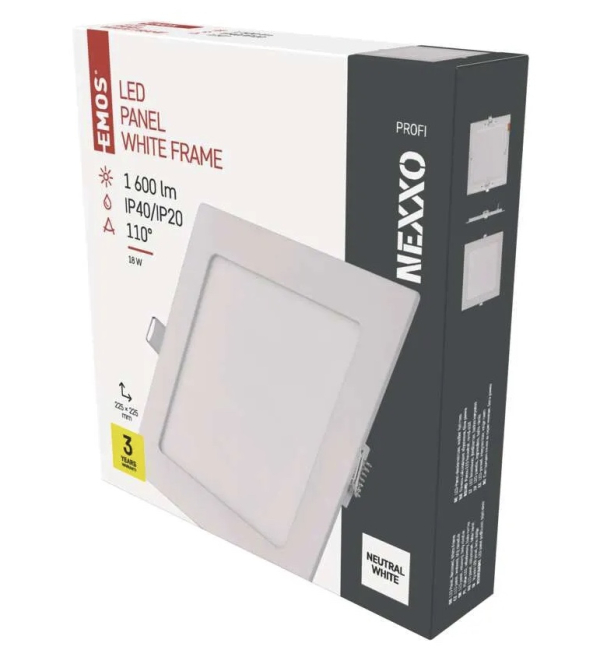 LED panel NEXXO, vgradni, kvadratni, bel, 18W, nevtralno bela