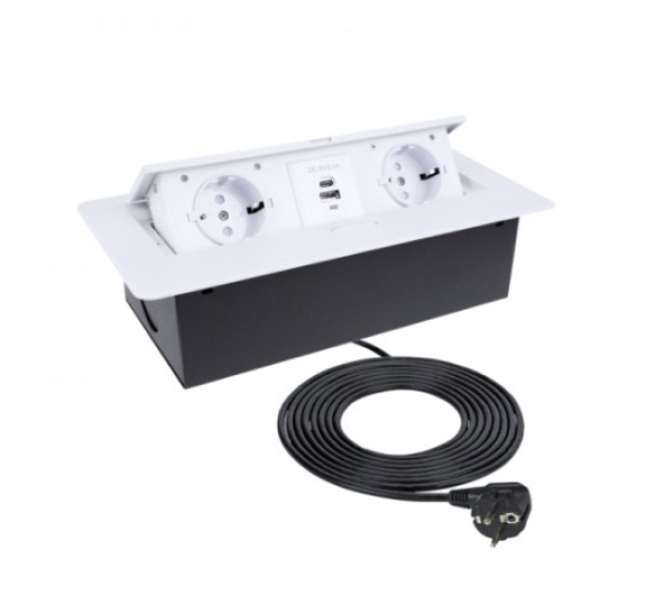 Potopna vtičnica  2xŠUKO,USB-A,USB-C s kablom 1,5m bela