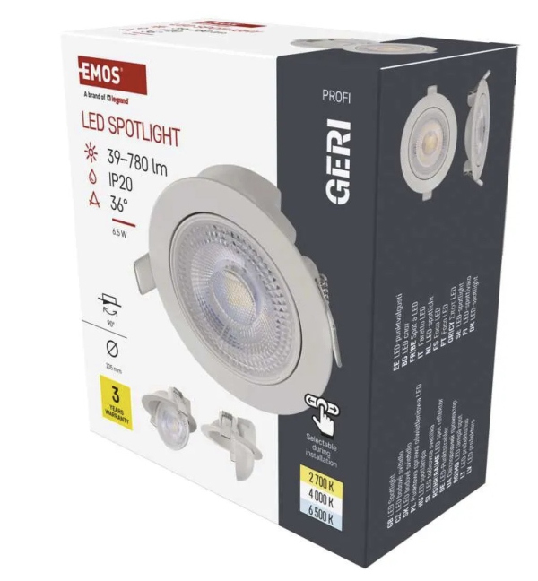 LED reflektor GERI bele barve, okrogel, 6,5W CCT