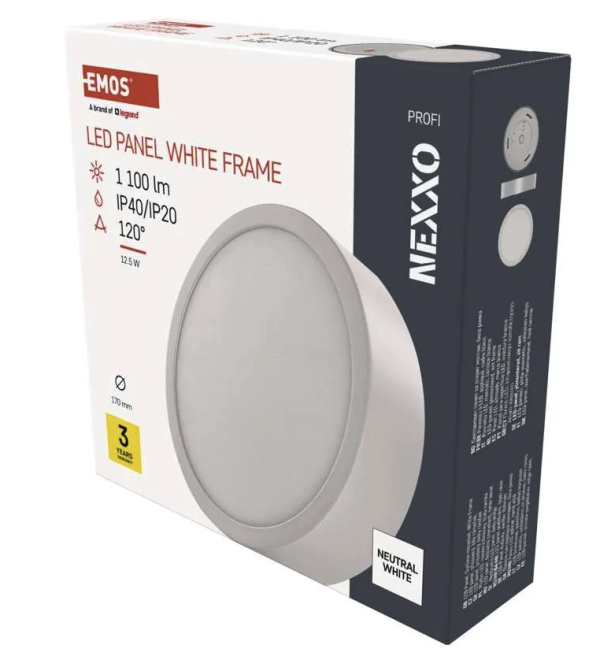 LED panel NEXXO, nadometni, okrogel, bel, 12,5W,nevtralno bela