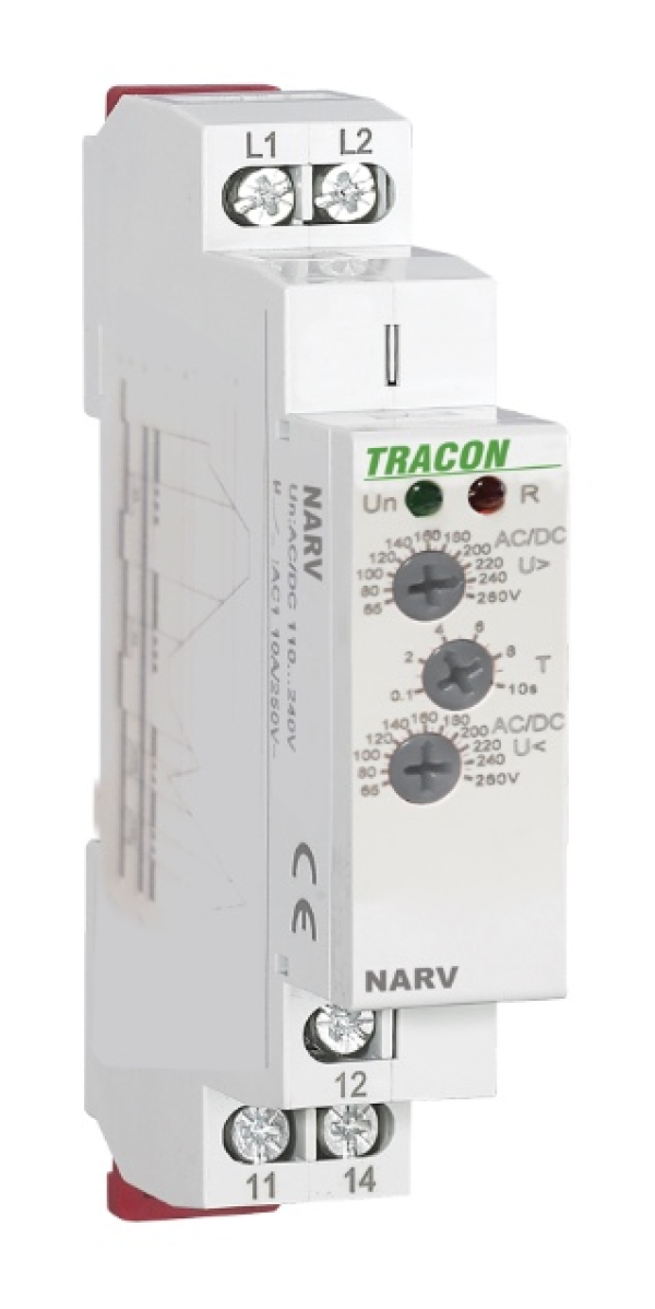 Napetostno nadzorni rele 1F AC/DC 110-240V, U> U< = 65-260V, t=0,1-10s