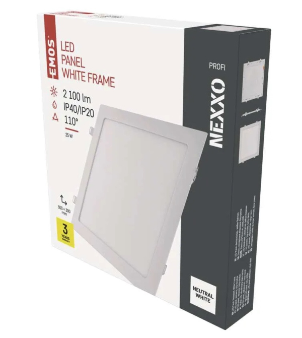 LED panel NEXXO, vgradni, kvadratni, bel, 24W, nevtralno bela